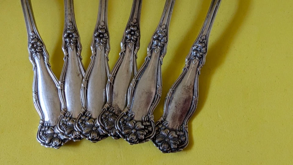 Лот из 5 антикварных посеребренных ложек грейпфрута с цветком апельсина WM Rogers & Son AA - Изображение 3 из 4