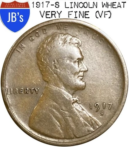 1917-S Lincoln Wheat Cent Penny 1c - VERY FINE (VF)