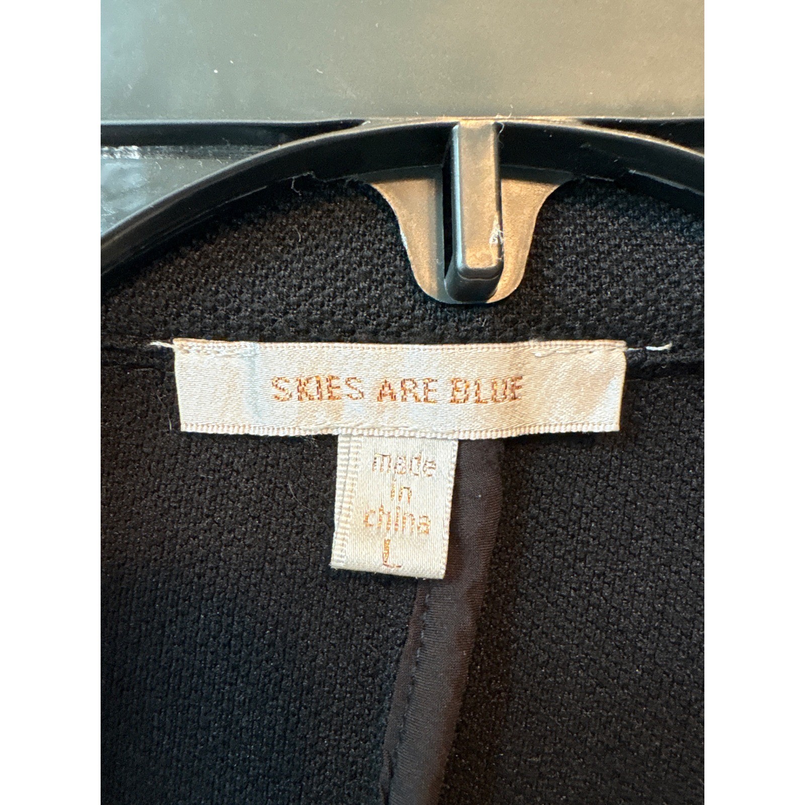 Skies Are Blue Black Knit Open Front Blazer Jacket Cuffed Sleeves Women's Large