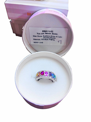 Bomb Party Mental Health RBP7142 Ring Rhodium Size 7  You are never alone 
