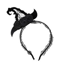 Halloween Witch Headband for Women Girls Exquisite Cute Black Witch Hat Flowe...