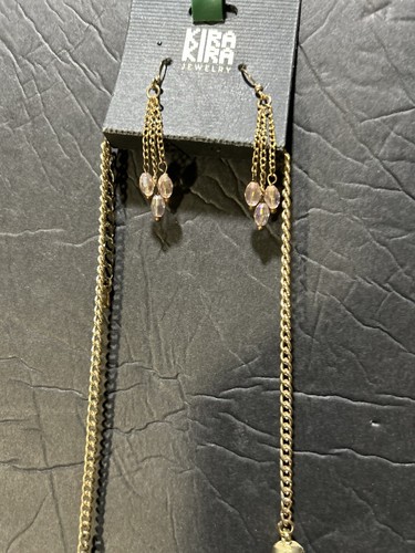 Collana stringa intrecciata rosa con perle di vetro e orecchini abbinati #A10 - Foto 5 di 6