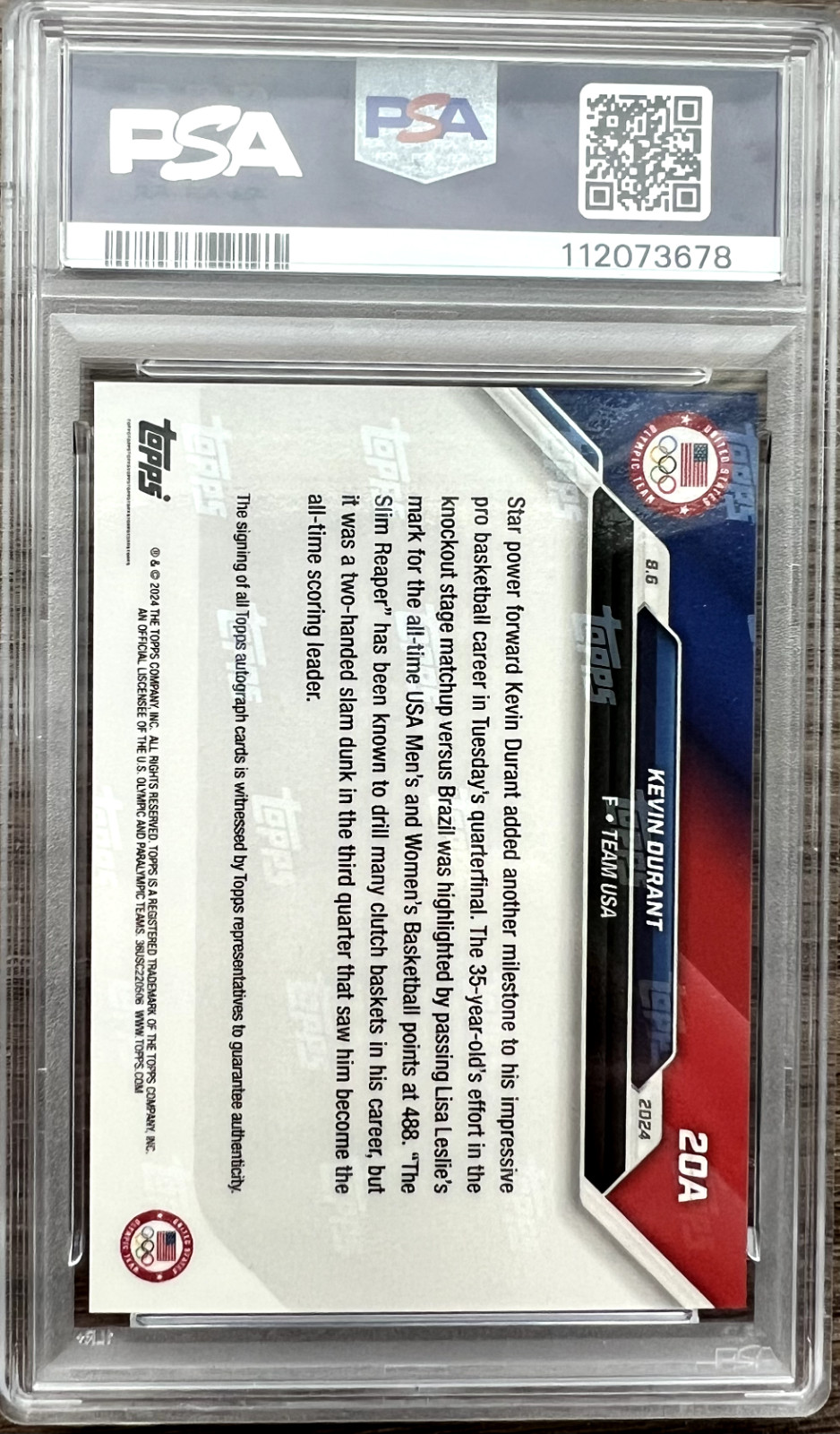 Kevin Durant 4/10 PSA 10 Olympics On Card Autograph Red 2024 Topps Now POP 2 view 2