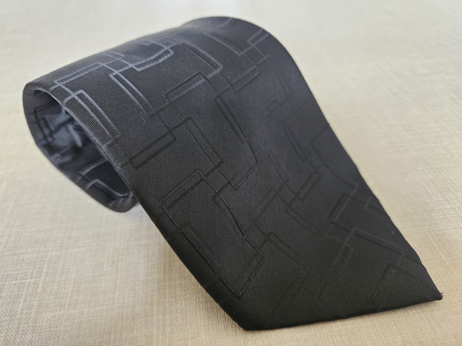 George Plain Solid Black With Self Square Pattern… - image 1