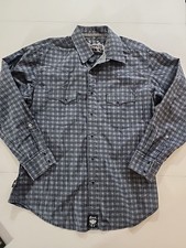 Wrangler Rock 47 Western Shirt Mens Blue Pearl Snap Embroidered Sz Large