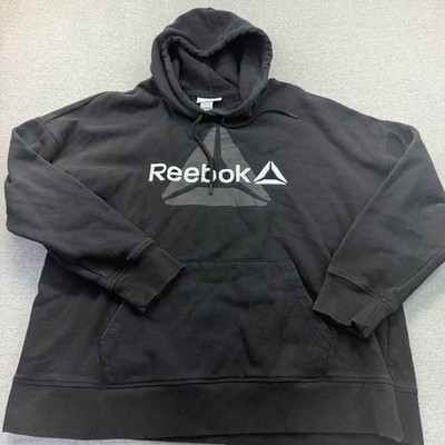 Reebok Mens XL Hoodie Black Delta Big Logo Fleece Pullover