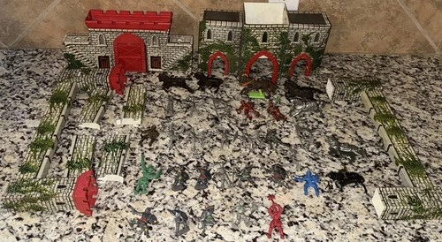 Marx 1950s Medieval Robin Hood Playset Parts Lot  Main Tim Castle Roofs Walls