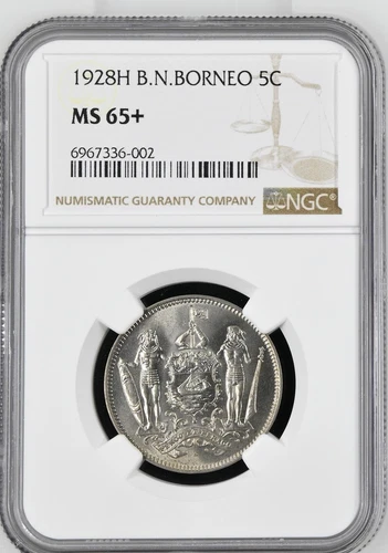 1928 H British North Borneo 5C Cents Copper-Nickel KM 5 NGC MS 65+