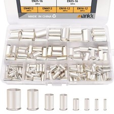 166pcs Wire Ferrules Kits Awg1/0 2/0 2 4 6 8 10 12 Silver Plated Copper Crimp