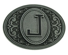 Initial j Letter J Western Belt Buckle Rodeo Cowboy Men Women Cowgirl Gray Metal