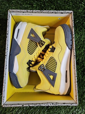 Nike Air Jordan 4 Retro Thunder GS Black Yellow 408452-017 Size 7Y /8.5W Og