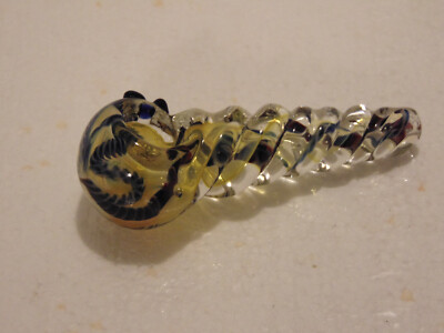 Collectible Glass 4 1/4'' Yellow/Purple Heavy Duty Twisted Tobacco Pipe CS-2