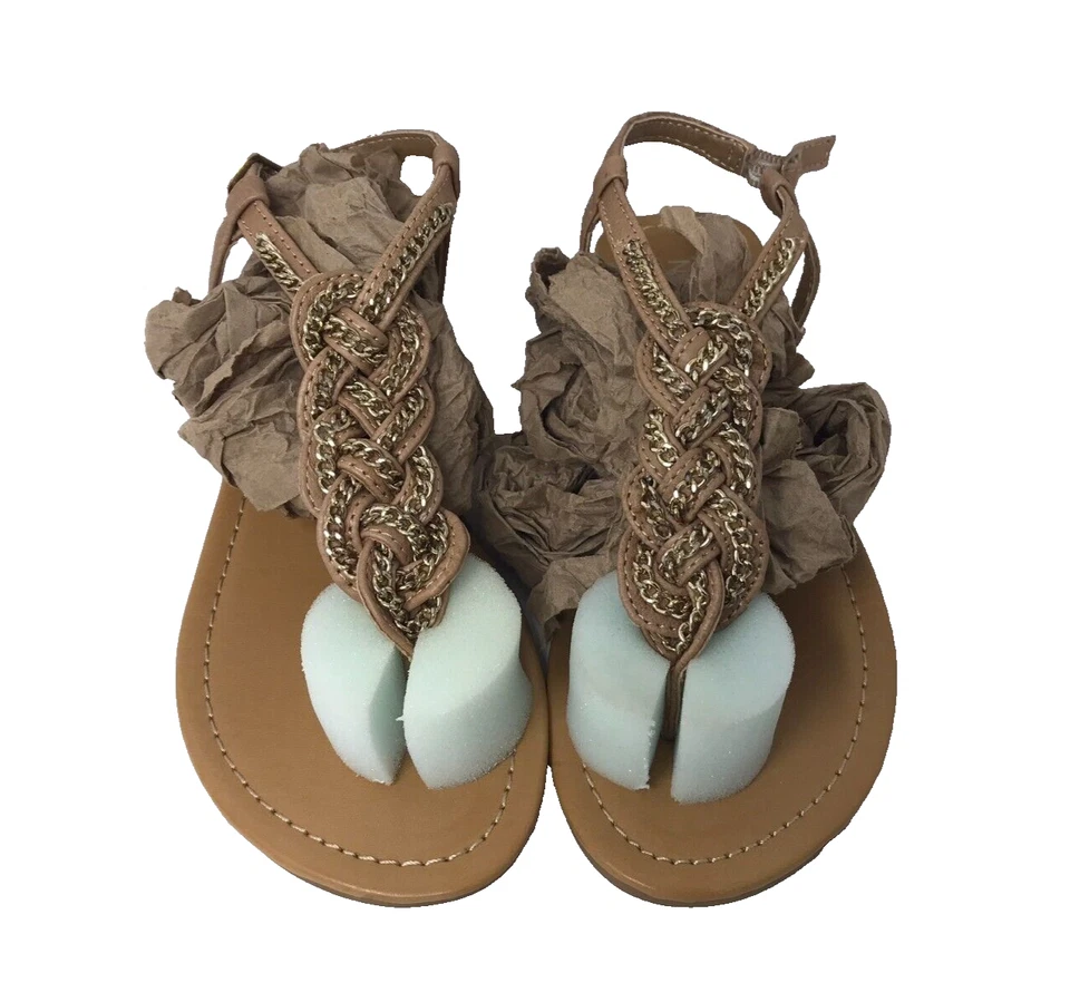 Chanclas cómodas de cuero planas doradas Nine West Promise para mujer talla:5 112M Foto 2 de 4