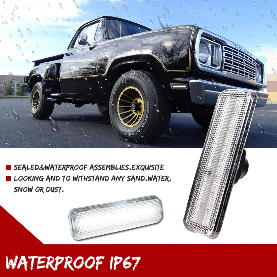 Lente transparente branca para-lama dianteiro luzes indicadoras laterais lâmpadas para Dodge D100 D150 D250 - Imagem 4 de 4