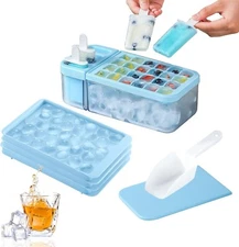 Ice Cube Tray with Lid and Bin and Popsicle Mould,99 x 0.8in Small Round Ice Cub