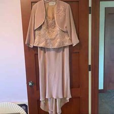 Montage by Mon Cheri Mother of the Bride Dress Jacket Mauve Blush Beaded Size 12
