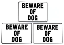 ''BEWARE OF DOG'' 10" x 7" Warning Signs, 3 Sign Set, Heavyweight Aluminum
