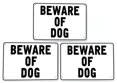 ''BEWARE OF DOG'' 10'' x 7'' Warning Signs, 3 Sign Set, Heavyweight Aluminum