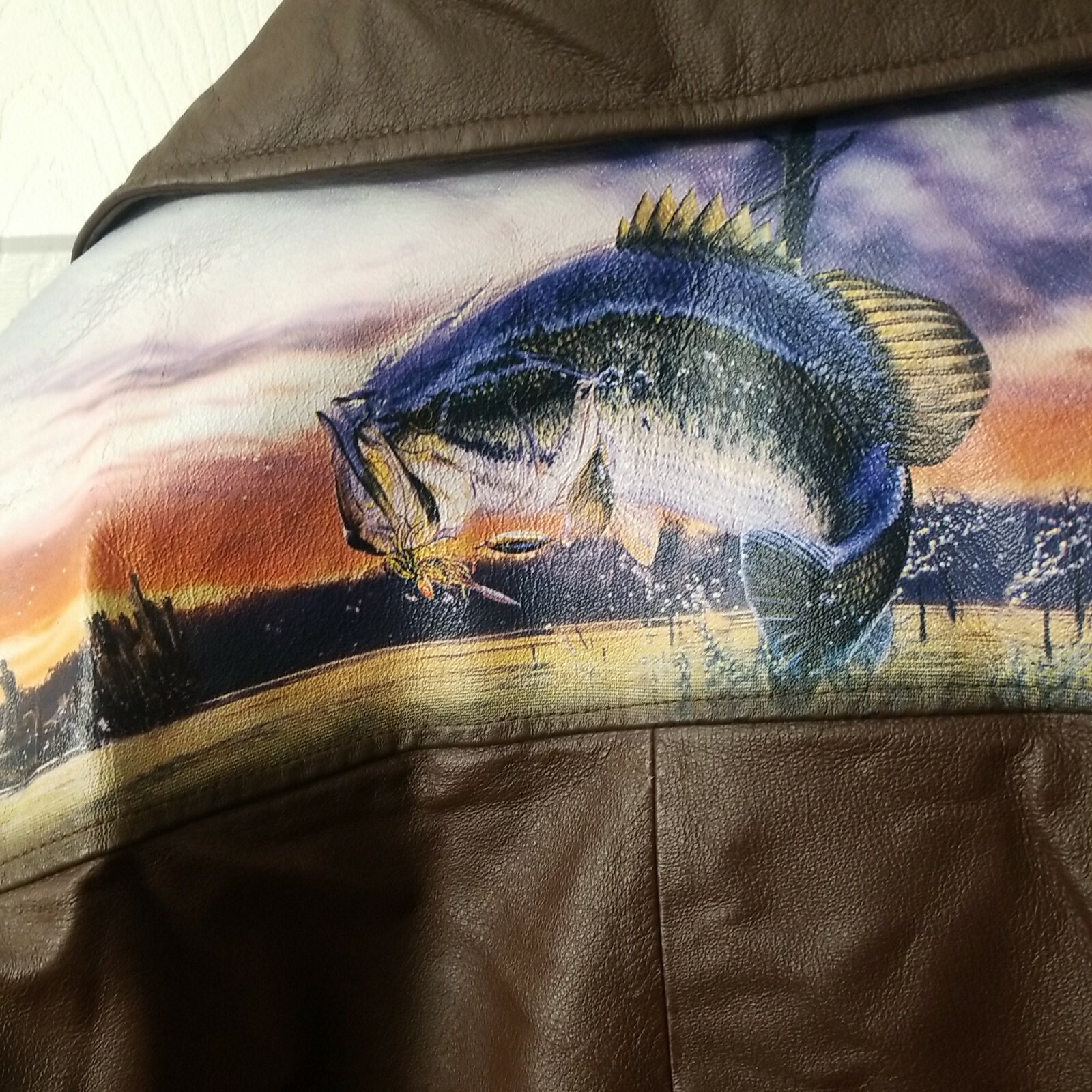 The Bradford Exchange Men's Bass Fishing Country Brown Leather Jacket