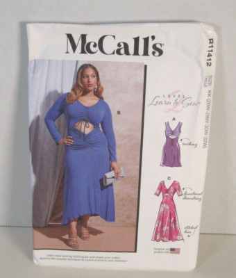 McCall's Learn To Sew Level 2: Ruched Dress #11412  Pattern Women 26W-32W Uncut
