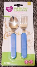 Toddler Fork  Spoon 12 Months Parent's Choice Blue Lightweight Stainless Steel