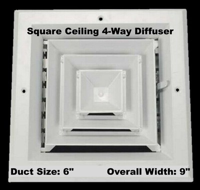 6 Square Ceiling Ac Diffuser Aluminum 4 Way 6 Duct Size Air