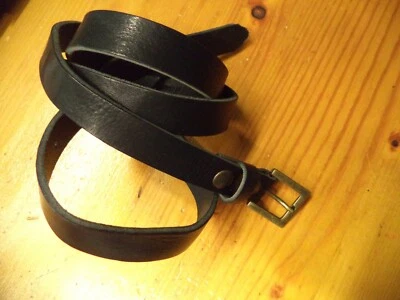 Ceinture unisexe en cuir véritable noir 20 mm - 3 tailles - 100 % Made in Italy - Photo 1/4
