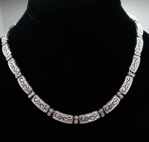 Sterling Silver 925 5.5mm Filigree Style with Clear Cubic Zirconia Necklace 16" - Picture 1 of 4
