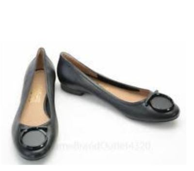 $730 Ferragamo ENA Flat Black Patent Leather/black 5/6 ''B'' absolutely GORGEOUS!