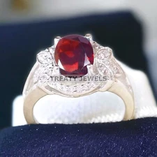 Garnet Oval Cut Gemstone With 925 Sterling Silver Ring For Men's #A375