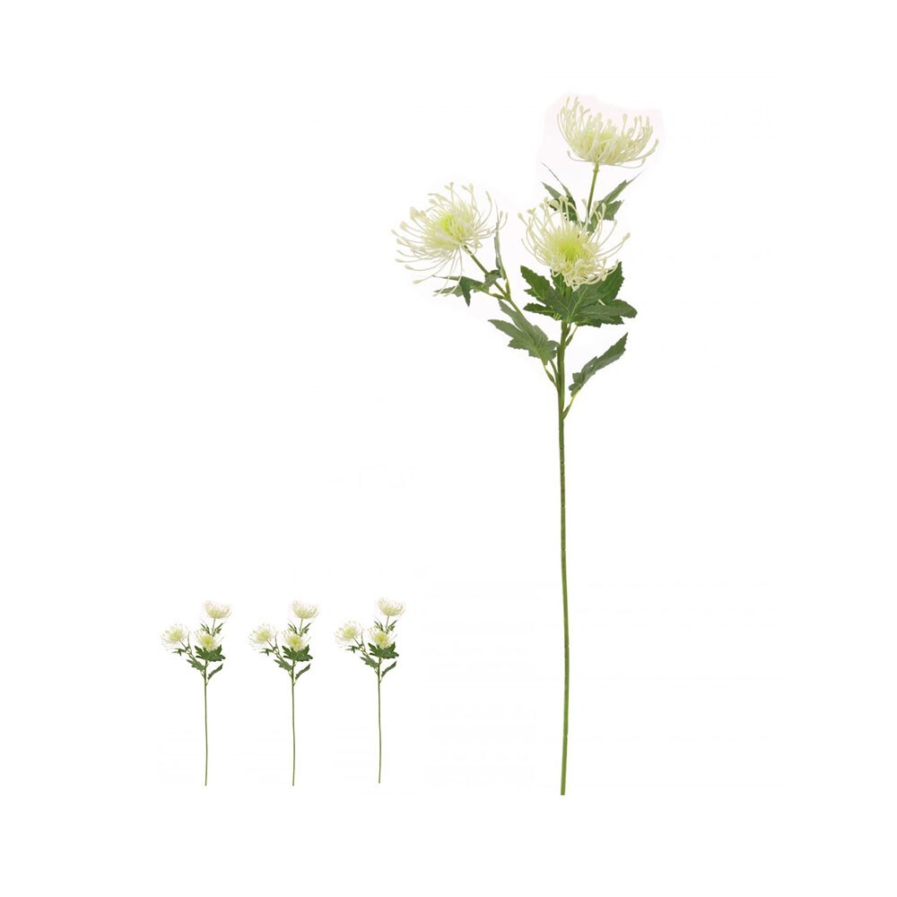 Artificial Protea Flower Stem With Leaves 65cm/25in Tall Pack of 3 Cream