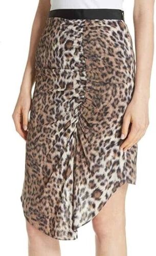 Joie Ornica Silk Skirt 0 Tan Brown Leopard Print Asymmetrical Hem Draped Ruched