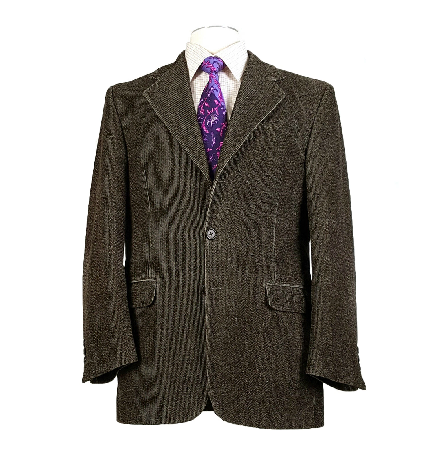 FENDI Uomo 40R cappotto sportivo in velluto a coste maculato cotone uomo vintage grigio antracite