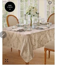 Elrene Home Fashions Barcelona Damask Oblong Tablecloth, 60" x 102", Beige