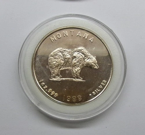 VINTAGE 1988 State of Montana Great Seal  1 Oz .999 Silver Proof Round