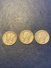 1941 PDS, Lot of 3 Mercury Dimes 90% Silver 1941-P, 1941-D, 1941-S,  Circulated