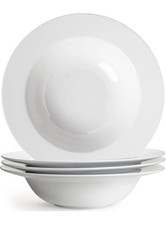 Pasta  Salad Bowls - 40oz White Ceramic Soup Plates - Set of 4, Large Pasta Pla
