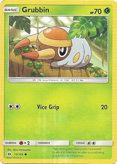 Grubbin 13/149 Common SM Base Set Pokemon Near Mint