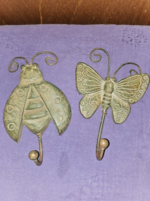 Cast Iron Metal Vintage Metal Wall Hook Coat Towel Hanging Butterfly Lady Bug