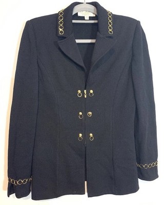 St John Evening By Marie Gray Zipper Top Gold Black Buttoned Knit