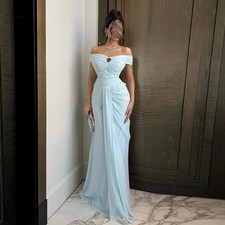 Evening Dress Off the Shoulder Blue Floor Length Mermaid Prom Wedding Party Gown