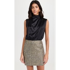 Amanda Uprichard Brantley Dress NWT Black Gold Mini Size Large Silk Top