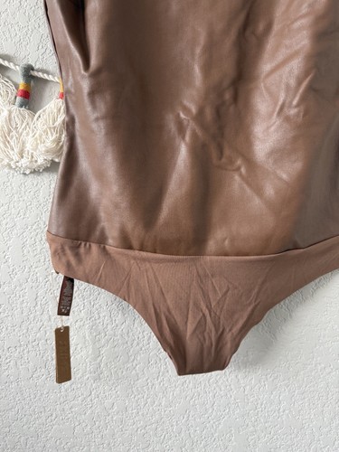 Skims Faux Leather Thong Bodysuit In Jasper Brown Comfort Slimming NWT L - Picture 3 of 8