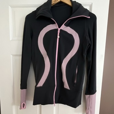 lululemon athletica Full Zip Hooded Jacket Women s Black/Pink Stripe Size 6