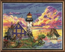 Design Works Crafts Lighthouse Sunset 11x14 Counted Cross Stitch Kit, Multicolor