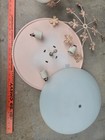  VTG 1 Ceiling & 3 Wall Swag PINK Maple Leaf Caged Milk Glass Globes Lights 50s  — photo 8