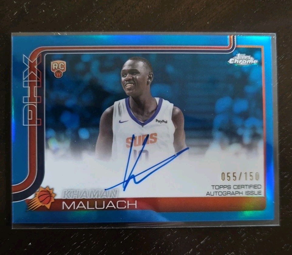 2025-26 Topps Chrome Khaman Maluach RC On Card Auto True Blue /150 Suns Tcar-km