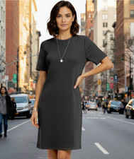 NWT Forever 21 Women's Dark Gray Short Sleeve Shift Crew Neck Dress Sz: S