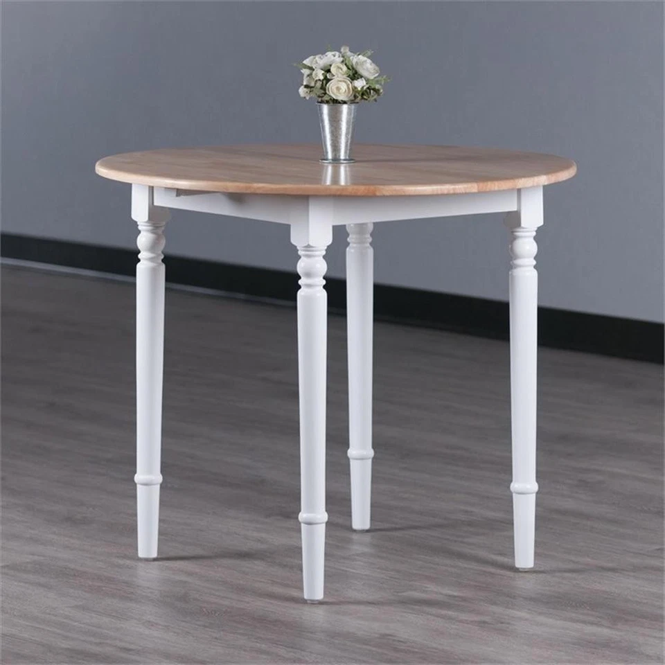 Mesa de jantar Winsome Sorella 36" redonda folha gota madeira maciça natural/branco - Imagem 2 de 4