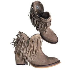 Dingo Juju Boho Leather Suede Fringe Sz 7.5 Zipper Top Round Toe Booties